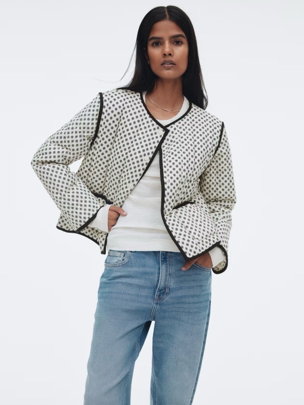 H&M Divided Quilted Lightweight Cotton Boho Pattern Jacket with Snap Buttons